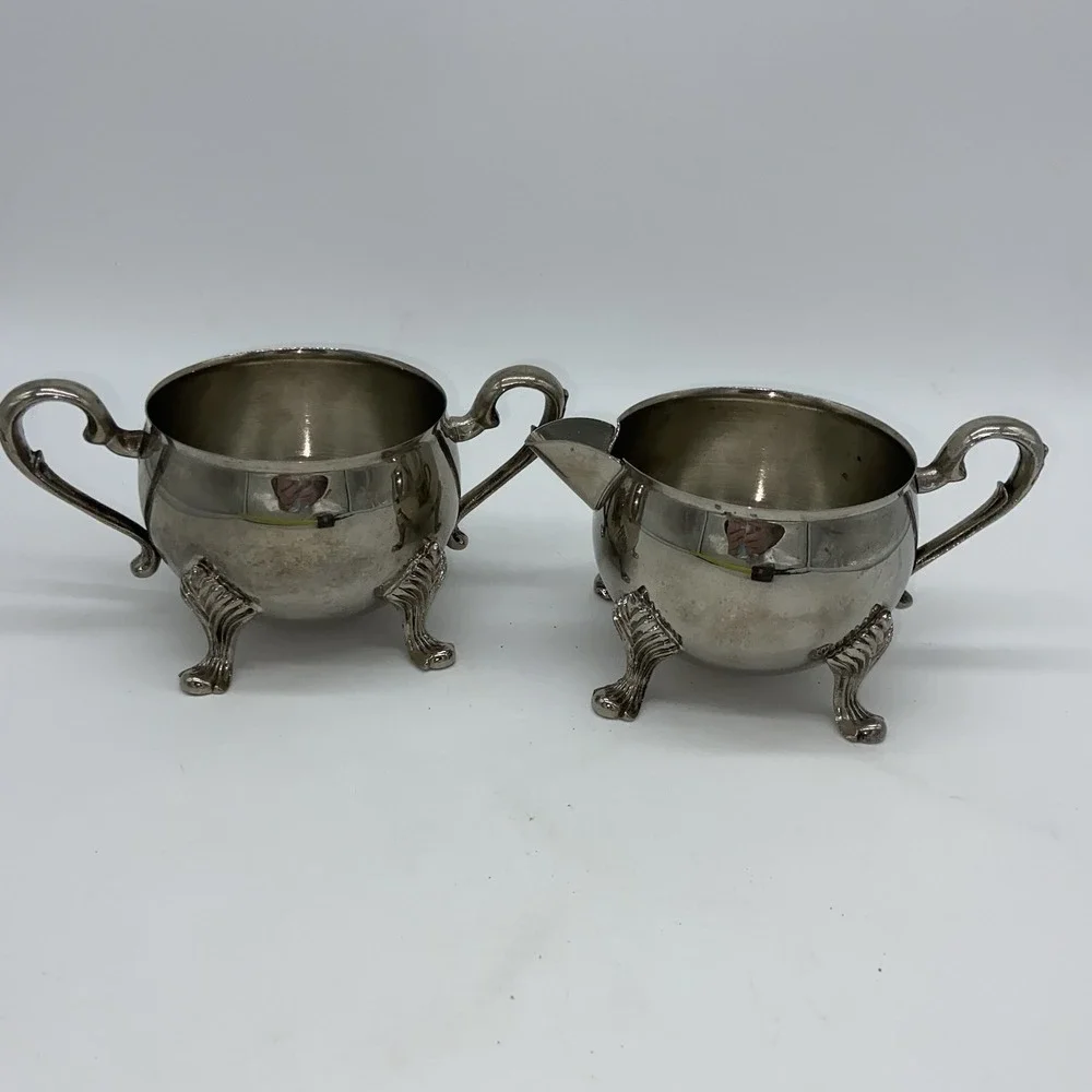 Sheridan Taunton Sugar & Creamer Set Vintage Silver Plated Footed Bowl & Pitcher